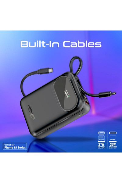 Promate Ultra-Fast™ Ultra-Compact Power Bank 35W 20000mAh - Black - PowerPod-20