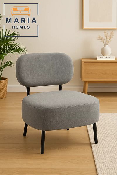 MARIA HOMES Contemporary Grey Lounge Chair With Wide Cushioned Seat – Modern Fabric Accent Chair