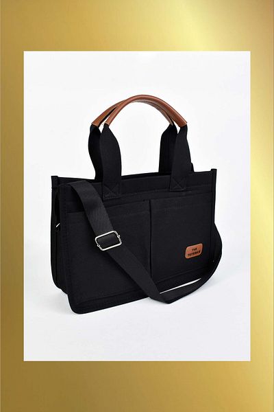 Biriz Moda Women's Canvas Fabric Multi-Compartment Daily Hand and Shoulder Bag - Black