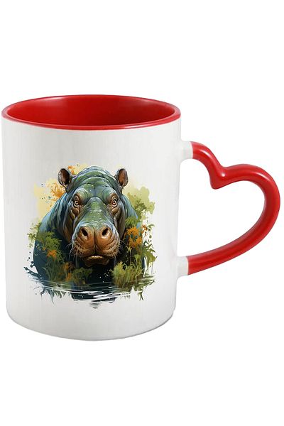 StoryGift Romania Mug With Hippo, Lake, Plants, Vegetation, Illustration, Multicolor 330 ml, Ceramics, With ,STG