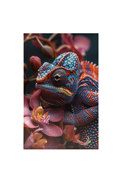 StoryGift Romania Tablou Canvas Cameleonul Turcoaz Îndrăgostit De Florile Roz...