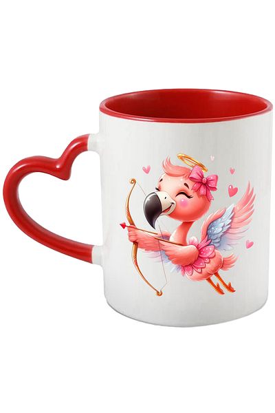 StoryGift Romania Mug with a Flamingo bird shooting a bow | illustration | Flamingo | heart, With ,STG