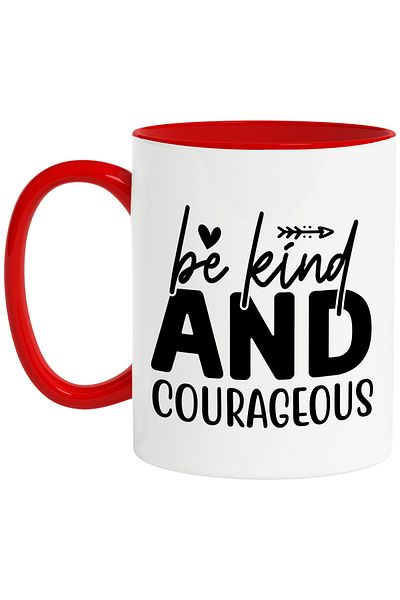 StoryGift Romania Mug with a message that urges you to be good and brave in life with a Red Handle, With Handle, STG