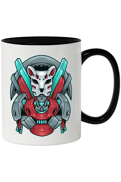 StoryGift Romania Mug With Mask, Robot, Cyberpunk, Sci Fi, Japanese, Multicolor 330 ml, Ceramic with, With, STG