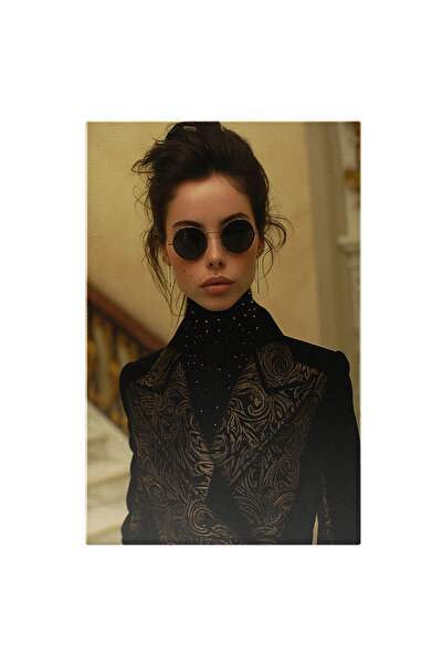 StoryGift Romania Tablou Canvas Dama Cu Ochelari De Soare Si Parul Prins In Coc In Bluza Pe Gat Cu Sacou Negru C