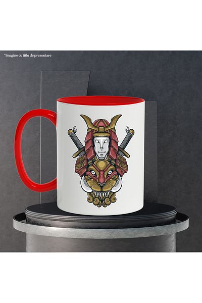 StoryGift Romania Mug With Samurai, Sword, Monster, Fangs, Asian, Armor, Multicolor 330 ml, Wax, With ,STG