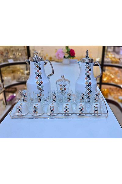D&H طقم ترموس من 22 قطعة، 2 ترموس، 6 أكواب شاي مع 6 ملاعق، 6 أكواب قهوة، صينية واحدة، وعاء سكر واحد للمنزل