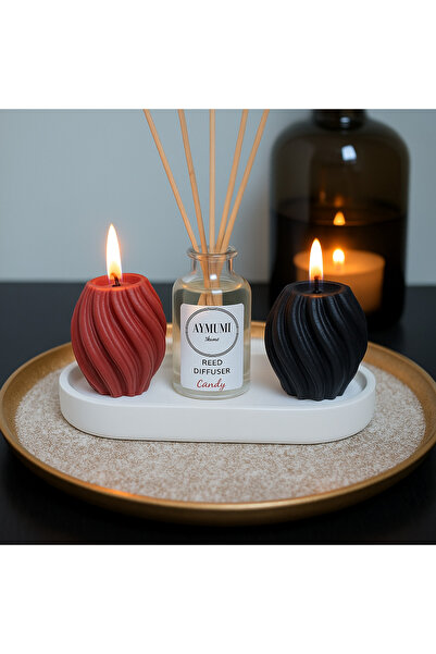 aymumi home Spiral Mum ve Çubuk Difüzör Hediye Seti | El Yapımı Kırmızı Siyah...