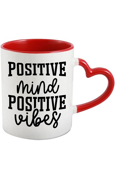 StoryGift Romania Mug for those who try to have a positive mind with Red Heart Handle, With Handle, STG