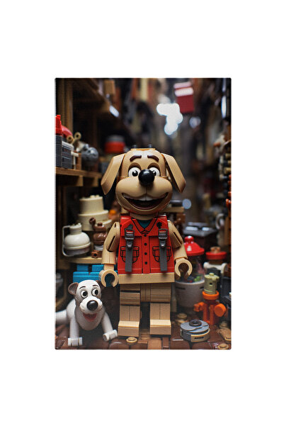 StoryGift Romania Tablou Canvas: Catei Lego Alb Si Catel Bej In Vesta Rosie Z...