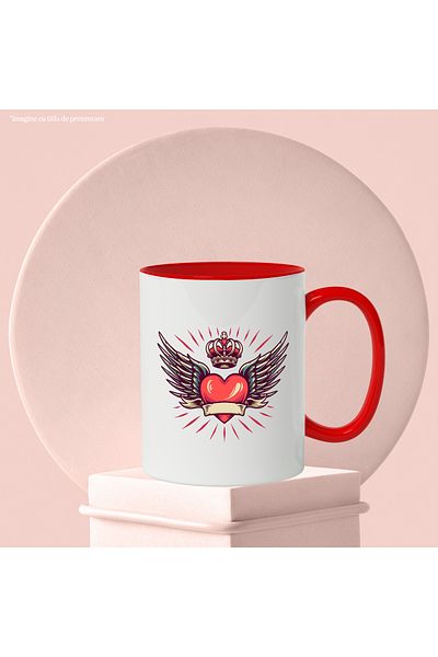 StoryGift Romania Mug With Heart, Wings, Crown, Stripes, Ribbon, Multicolor 330 ml, Ceramic with M, With ,STG