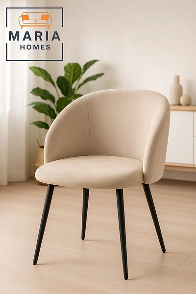 MARIA HOMES كرسي طعام منجد بمخمل بيج مع ظهر منحني - مقعد أنيق ومريح