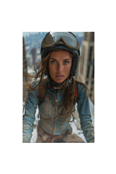 StoryGift Romania Tablou Canvas Biciclista Femeie Prafuita In Geaca Albastra ...