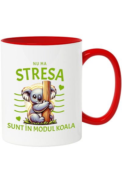 StoryGift Romania Koala bear mug, don't stress me I'm in koala mode, 330ml, Ceramic with Red Handle, With M,STG