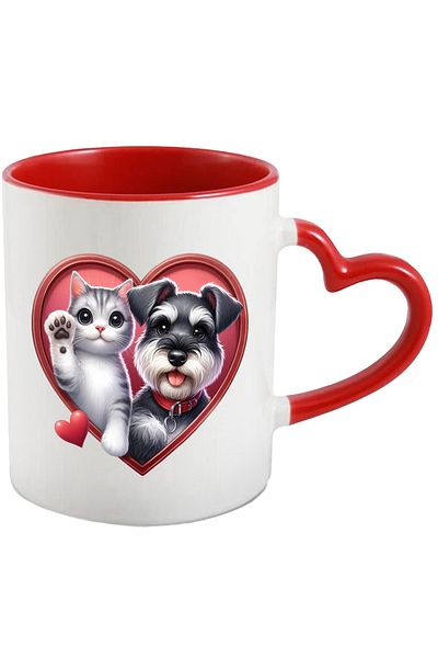 StoryGift Romania Mug with a waving kitten and a furry puppy | illustration | frame in , With ,STG