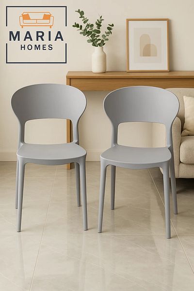 MARIA HOMES Light Grey Modern Plastic Chair – Ergonomic Dining Chair for Kitchen, Office, or Indoor Use