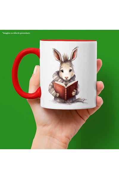 StoryGift Romania Mug with a bunny reading | ruffled | book | reading | for enthusiasts, With ,STG