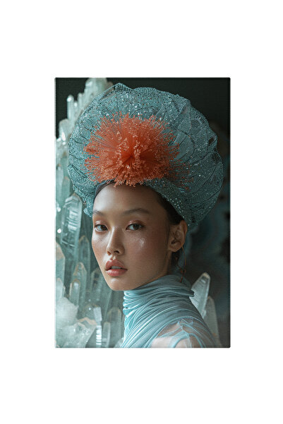 StoryGift Romania Tablou Canvas: Profil Fată Asiatică În Rochie Albastră - Prințesa Țurțurilor De Gheață Pictura