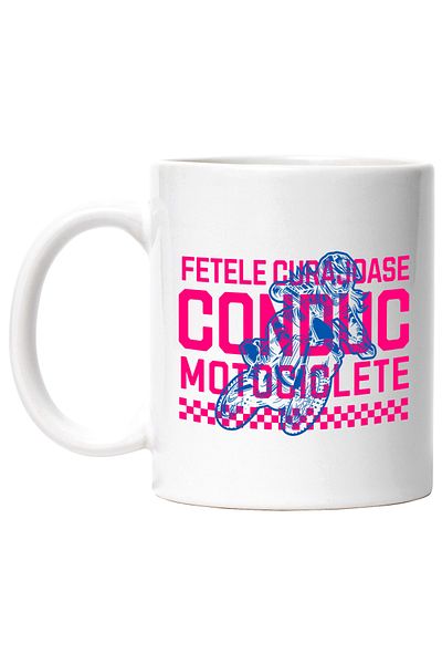 StoryGift Romania Cana fetele curajoase conduc motociclete viteza motor, 330ml, Ceramic cu Maner A, Cu ,STG