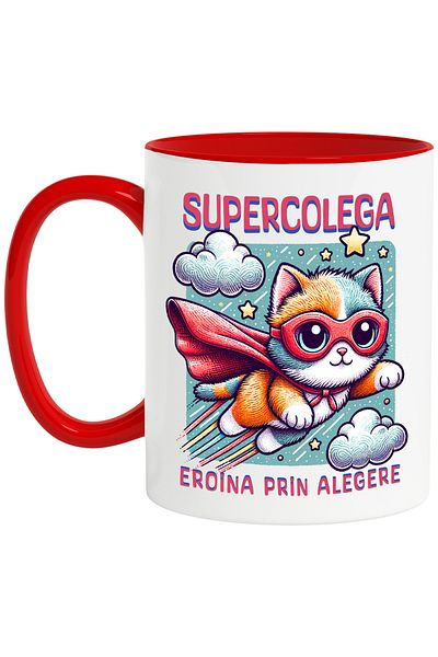 StoryGift Romania Super Colleague Mug, Superhero, Heroine By Choice, 330ml, Ceramic with Red Handle, With M,STG