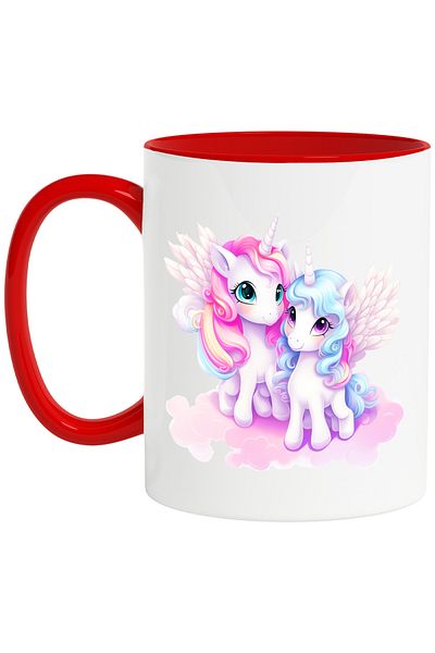 StoryGift Romania Mug with 2 unicorns | illustration | smiling | wings | clouds | mythical creatures | years, With ,STG