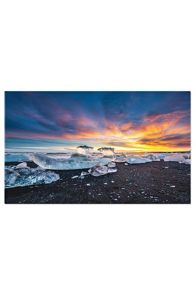 StoryGift Romania Tablou Canvas: Apus Islandez Pe Plaja Cu Nisip Negru - Gheata, Sunset, Mare