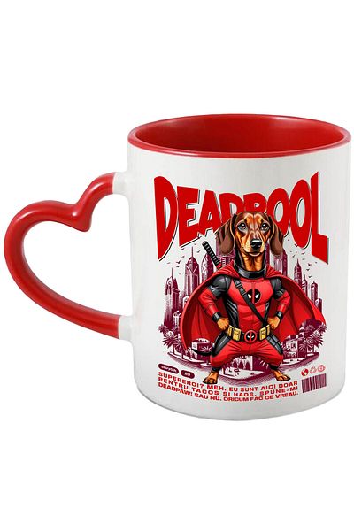 StoryGift Romania Mug with Dachshund Dog in Deadpool Costume with Cape, Night Hero, With,STG