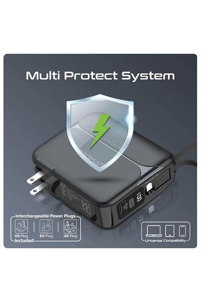 Promate Power Bank PowerPack-20Pro with AC Charger - 20000mAh Capacity - 4-in-1 - Black