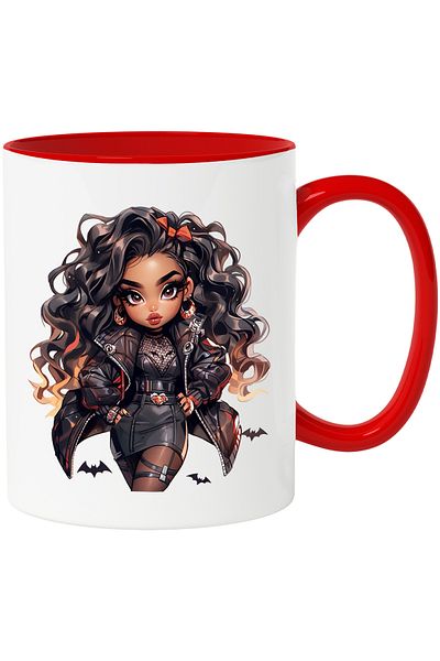 StoryGift Romania Mug with a black face | illustration | beautiful | bats | long hair | makeup, With ,STG