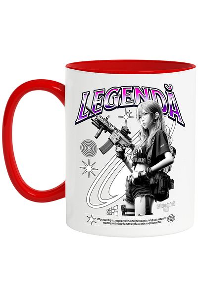 StoryGift Romania Mug Legend warrior girl with machine gun video game, 330ml, Ceramic with Ro Handle, With, STG