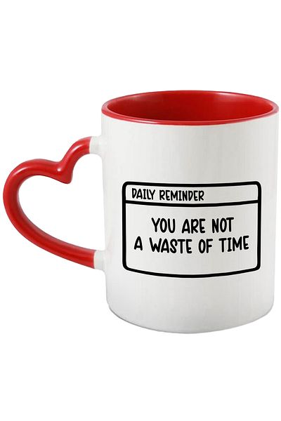 StoryGift Romania Mug with encouraging message that shows you are not a waste of time with Ma, Cu, STG