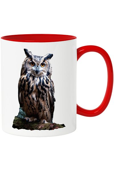 StoryGift Romania Mug With Owl with Brown Feathers, Forest, Animals, Birds, Ceramic, 330ml, with Handle, With, STG