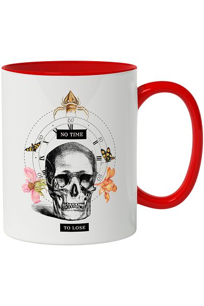 StoryGift Romania Mug With Message In English No Time To Lose, Skull, Flowers, Spider, Multicolor 33, With ,STG