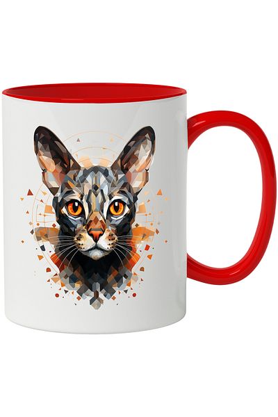 StoryGift Romania Cat Mug, Mosaic, Circle, Geometric, Triangle, Rhombus, Multicolor 330 ml, Wax, With ,STG