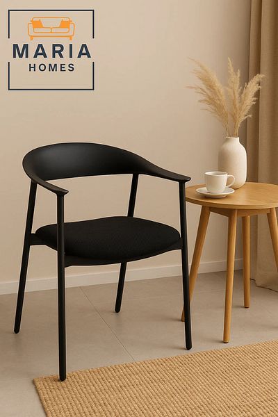 MARIA HOMES Black Modern Armchair with Curved Back and Fabric Seat – Stylish Dining or Office Chair