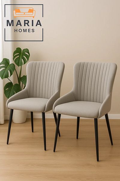 MARIA HOMES Light Grey Fabric Dining Chair with Vertical Stitching – Modern Padded Seating