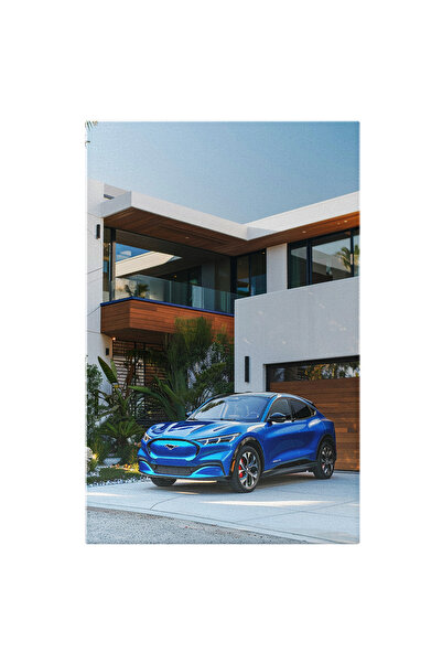 StoryGift Romania Tablou Canvas Masina Albastra Parcata In Fata Unei Case, Th...