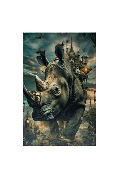 StoryGift Romania Tablou Canvas Batranul Rinocer Suparat Cu Ochii Mici Si Coa...