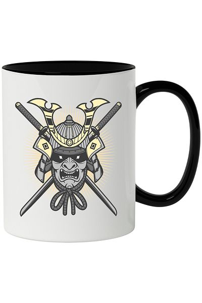 StoryGift Romania Mug With Oni Mask, Samurai, Sword, Asian, Warrior, Multicolor 330 ml, Ceramics, With ,STG