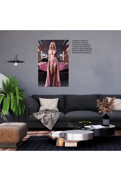 StoryGift Romania Tablou Canvas: Doamna cu Salopeta Scurta si Nasturi cu Pantofi cu Toc si Bratari la Mana Pict