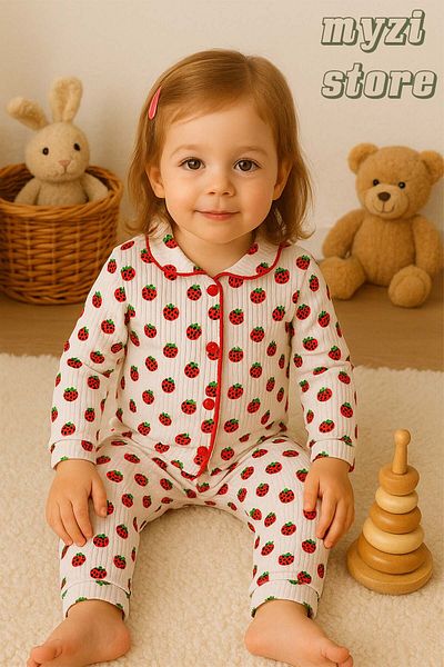 MYZİ STORE Newborn Baby Kids Strawberry Patterned 100% Cotton Pajama Set
