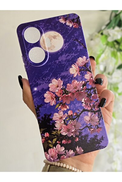 Magic Ring Realme C55 Uyumlu Sanatsal Manzaralı Pembe Çiçekler Desenli Şeffaf...