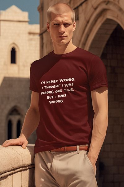 qoeuyl boutique I Am Never Wrong Thought Was Wrong One Time but Was Wrong Print Crew Neck 100% Cotton T-Shirt