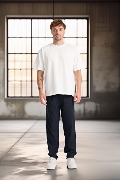 Valiberta Чоловічі штани-джоггери з подвійними складками спереду, застібкою-блискавкою та еластичним поясом - темно-сині