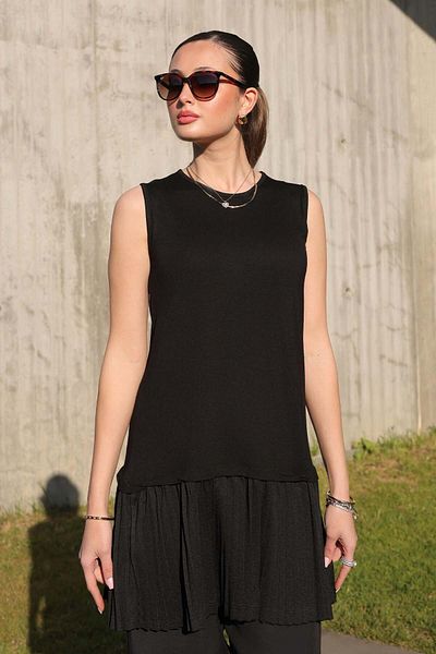 giyze Pleated Sleeveless Combed Cotton Underwear Tunic Black 4776