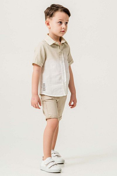 Gold Class Kidswear Short Sleeve Button 2 Piece Linen Boy Shorts Suit