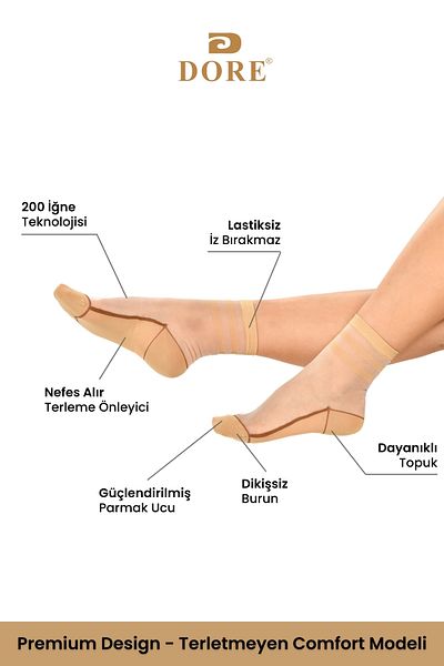 Dore Original Women's Premium Quality Transparent Patterned Tulle Striped Transparent Summer Thin Socks 1 Pair