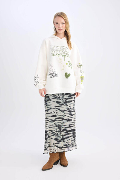 DeFacto Maxirock aus gemustertem, hochtailliertem, gekämmtem Baumwollfutter u...