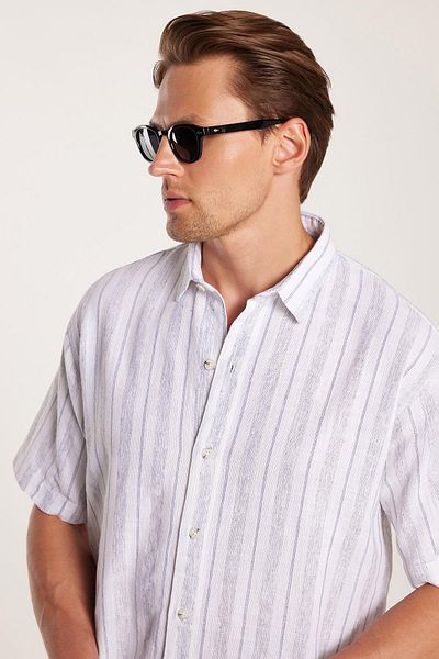 Tudors Ανδρικό πουκάμισο Relax Fit Oversize από βαμβακερό λινό εφέ ριγέ ειδικού σχεδιασμού