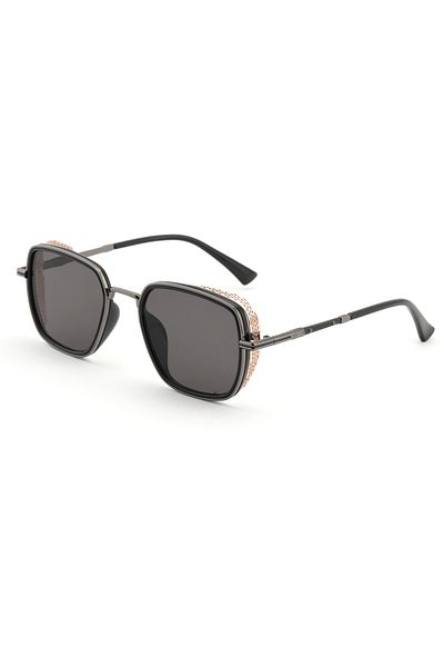 Angel Eyes Square Design Gold Black Frame Black Glass Sunglasses Women&Men
